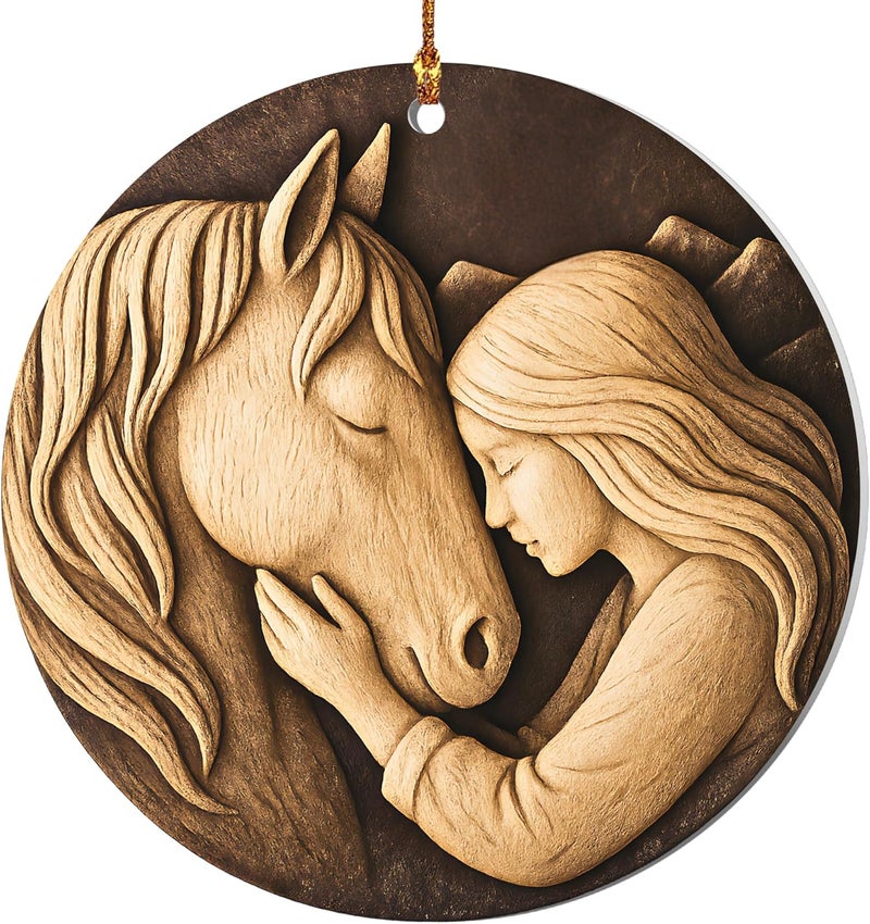Hutato Horse Ornament for Christmas – Horses Gifts for Women, Girls, Acrylic Decoration, Hugging Horse Christmas Tree Ornaments, Horses Lover Gift, Xmas Tree Decoration, Rustic Farmhouse - Image 1